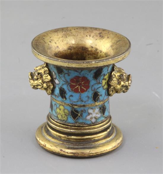 A Chinese Ming dynasty cloisonne enamel joss stick holder, 15th/16th century h. 6cm